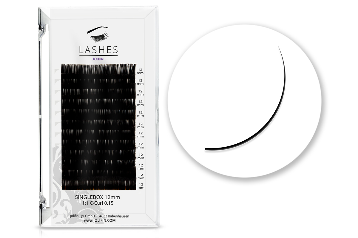 Jolifin Lashes - SingleBox 12mm - 1:1 C-Curl 0,15