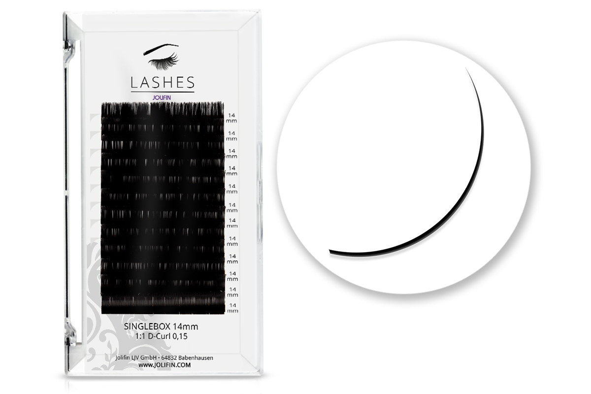 Jolifin Lashes - SingleBox 14mm - 1:1 D-Curl 0,15