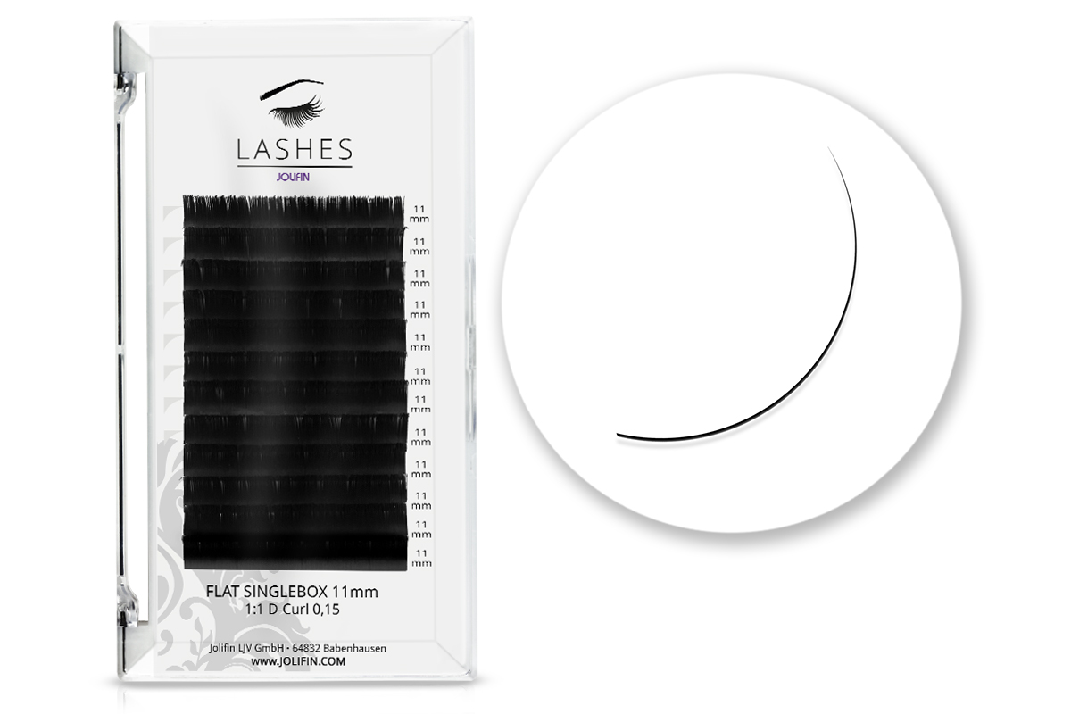 Jolifin Lashes - SingleBox Flat 11mm - 1:1 D-Curl 0,15