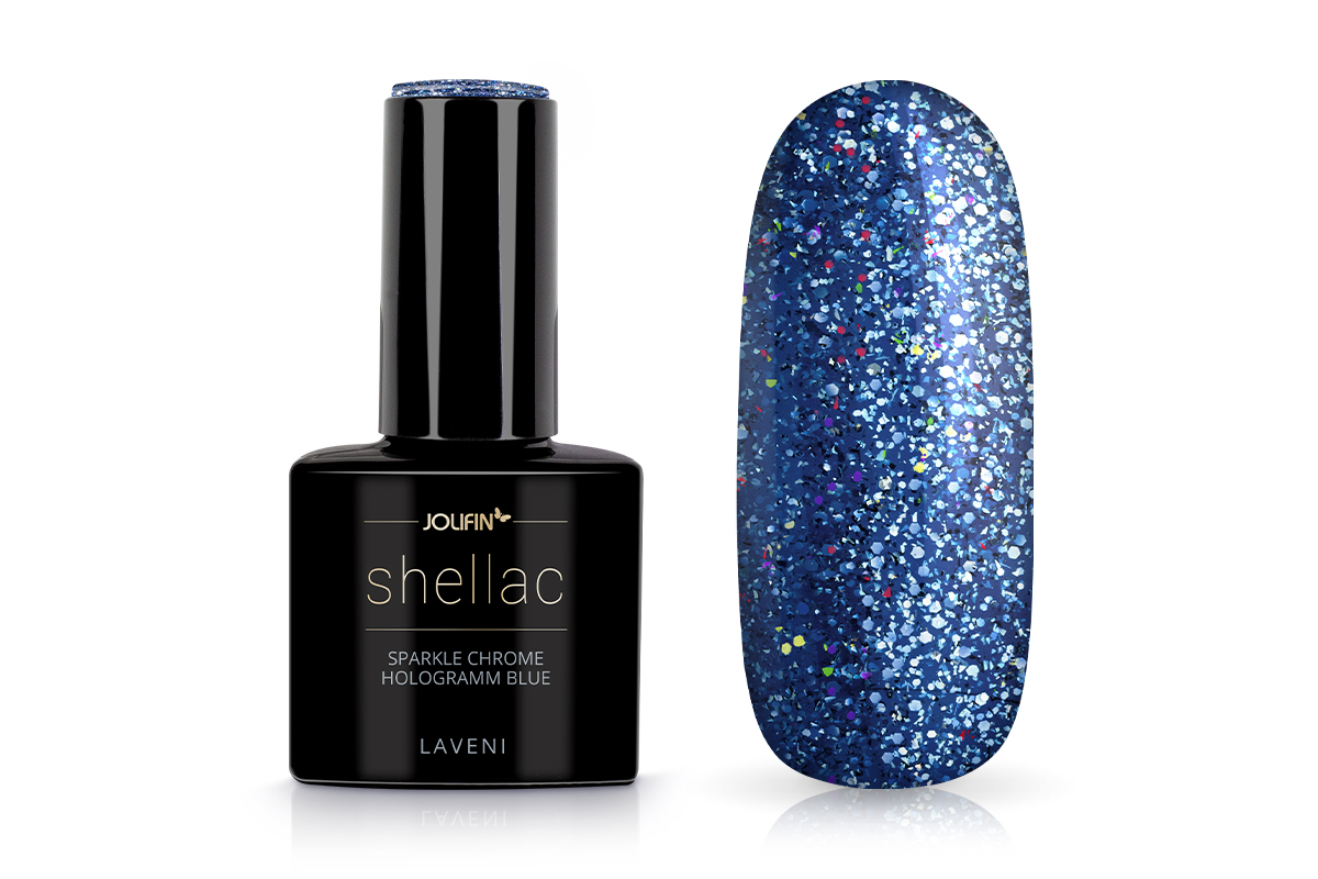 Jolifin LAVENI Shellac - sparkle chrome hologramm blue 12ml