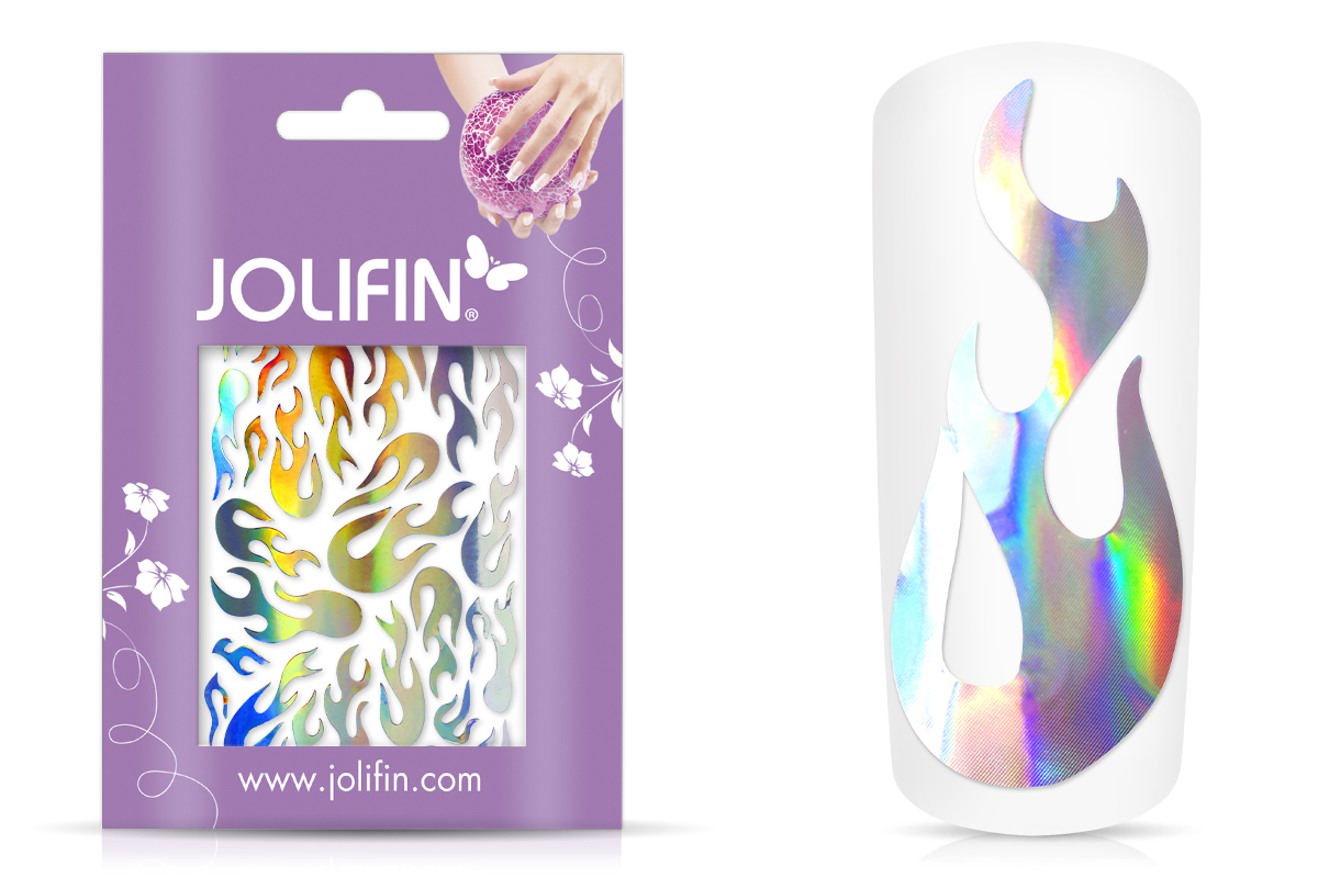 Jolifin Hologramm Sticker - Flame silver rainbow