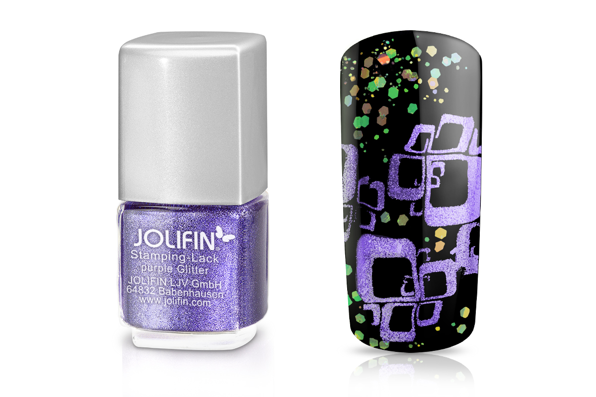 Jolifin Stamping-Lack - purple Glitter 12ml