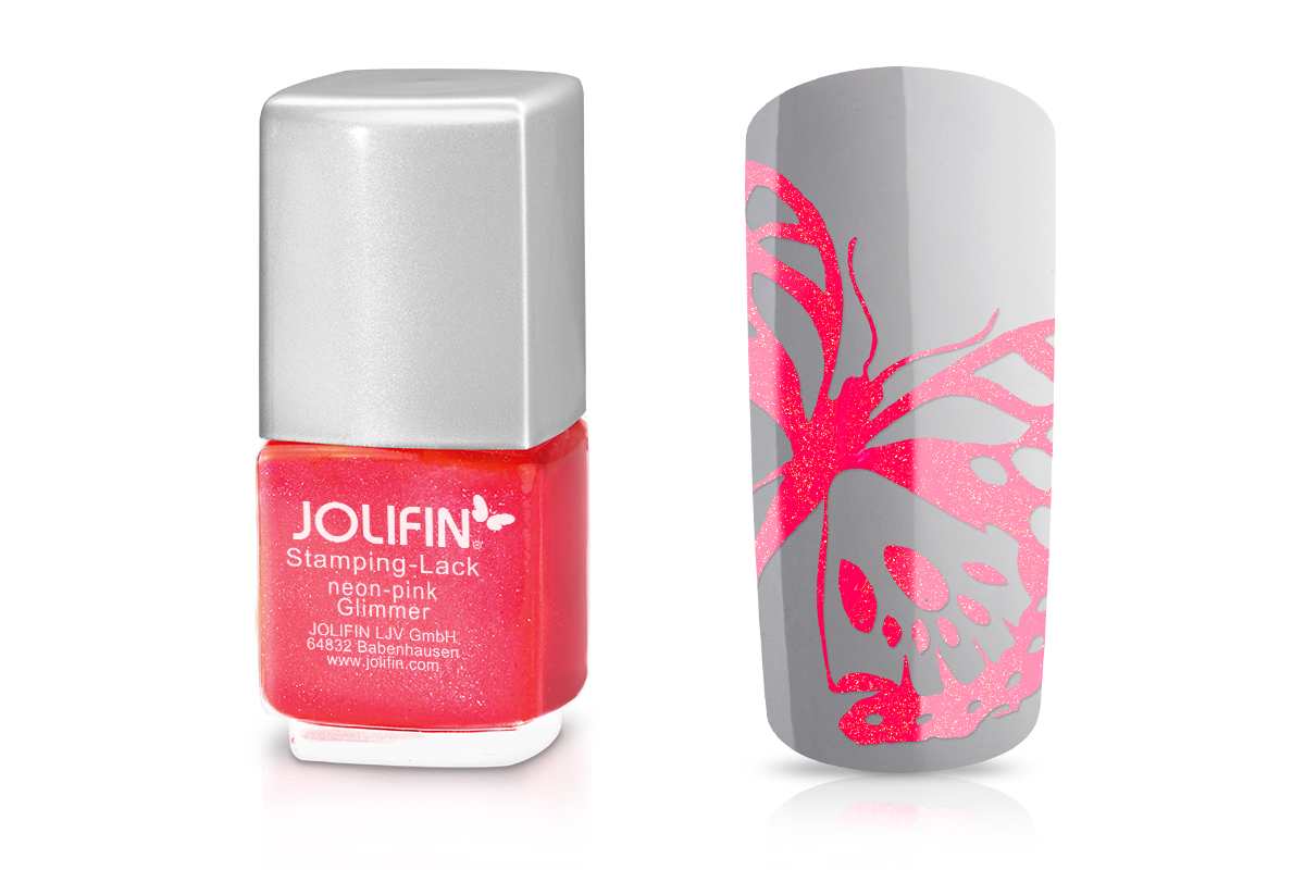 Jolifin Stamping-Lack - neon-pink Glimmer 12ml