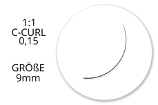 Jolifin Lashes - SingleBox Flat 9mm - 1:1 C-Curl 0,15