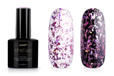 Jolifin LAVENI Shellac - Top-Coat without sweating layer rosy holo flakes 12ml